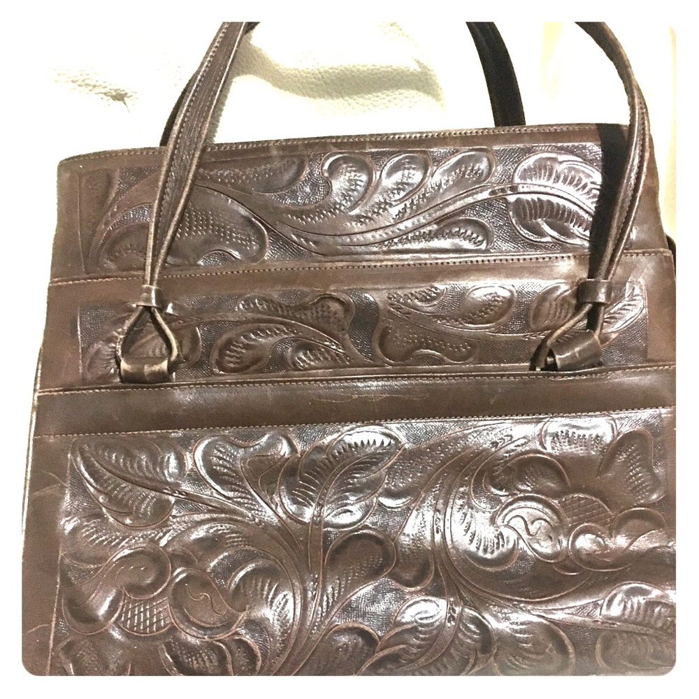 Vintage Avelars hand‎ tooled leather bag